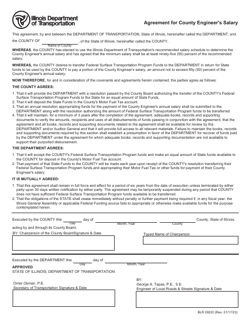 Form BLR09220 Agreement for County Engineer's Salary - Illinois