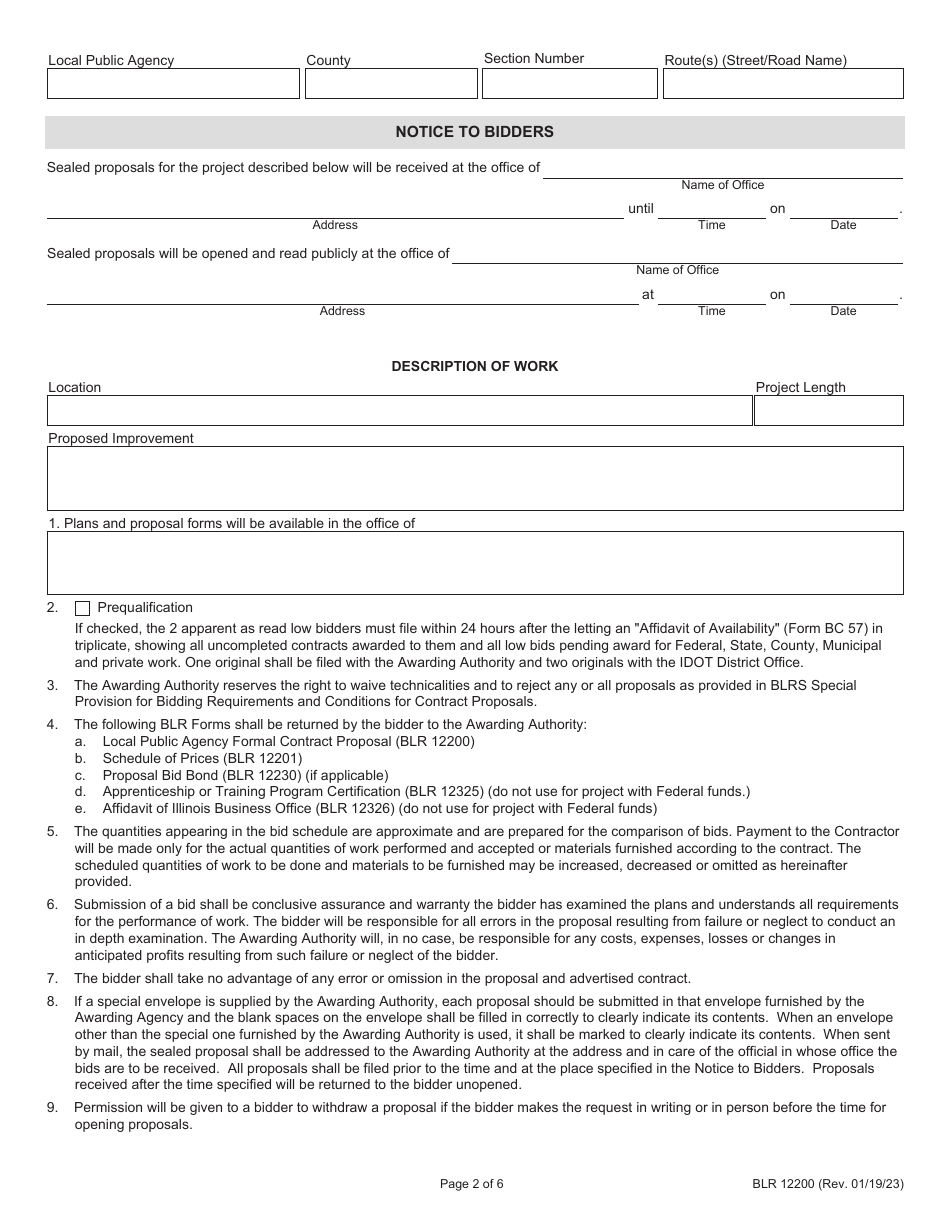 Form BLR12200 Local Public Agency Formal Contract Proposal - Illinois, Page 2