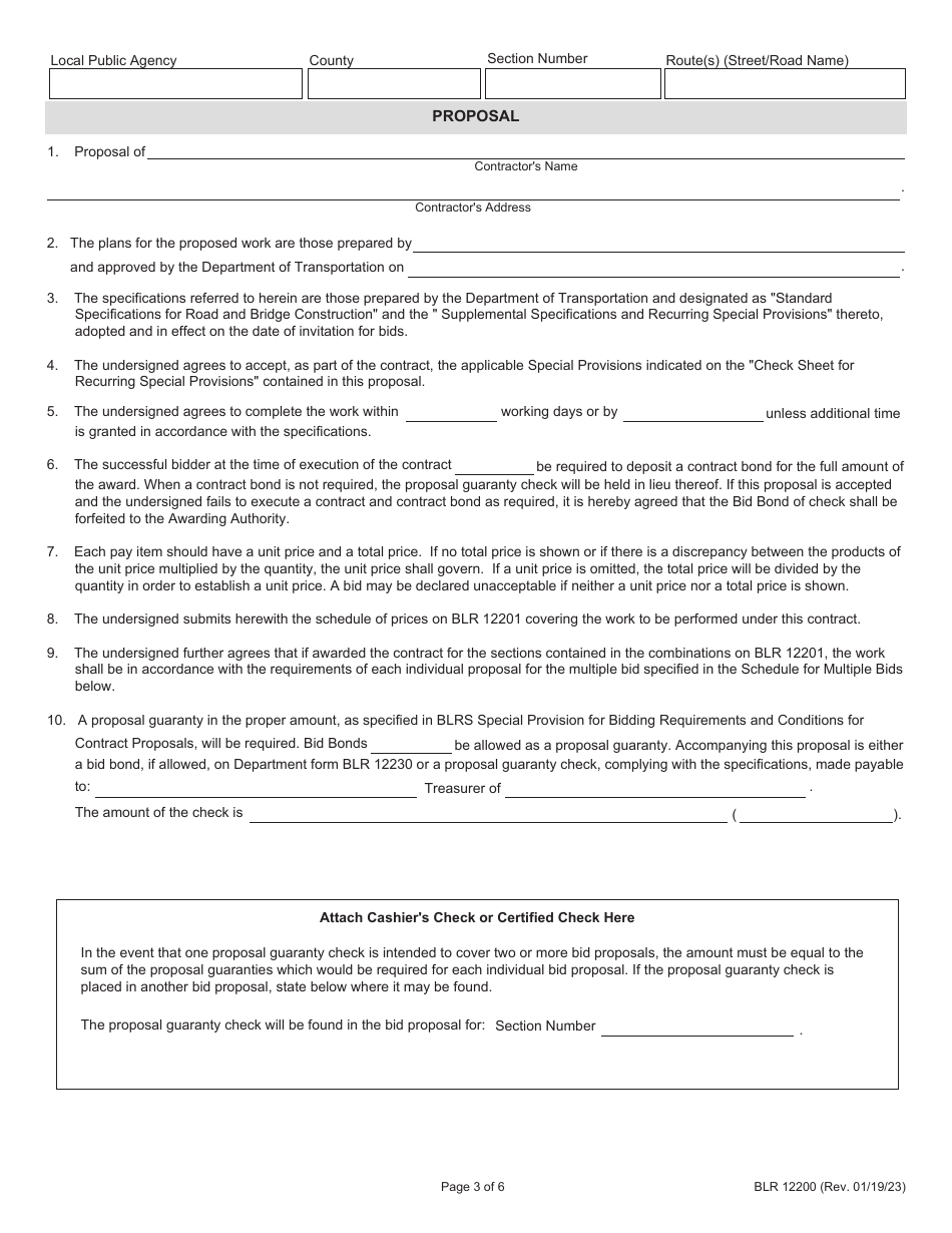 Form BLR12200 Local Public Agency Formal Contract Proposal - Illinois, Page 3