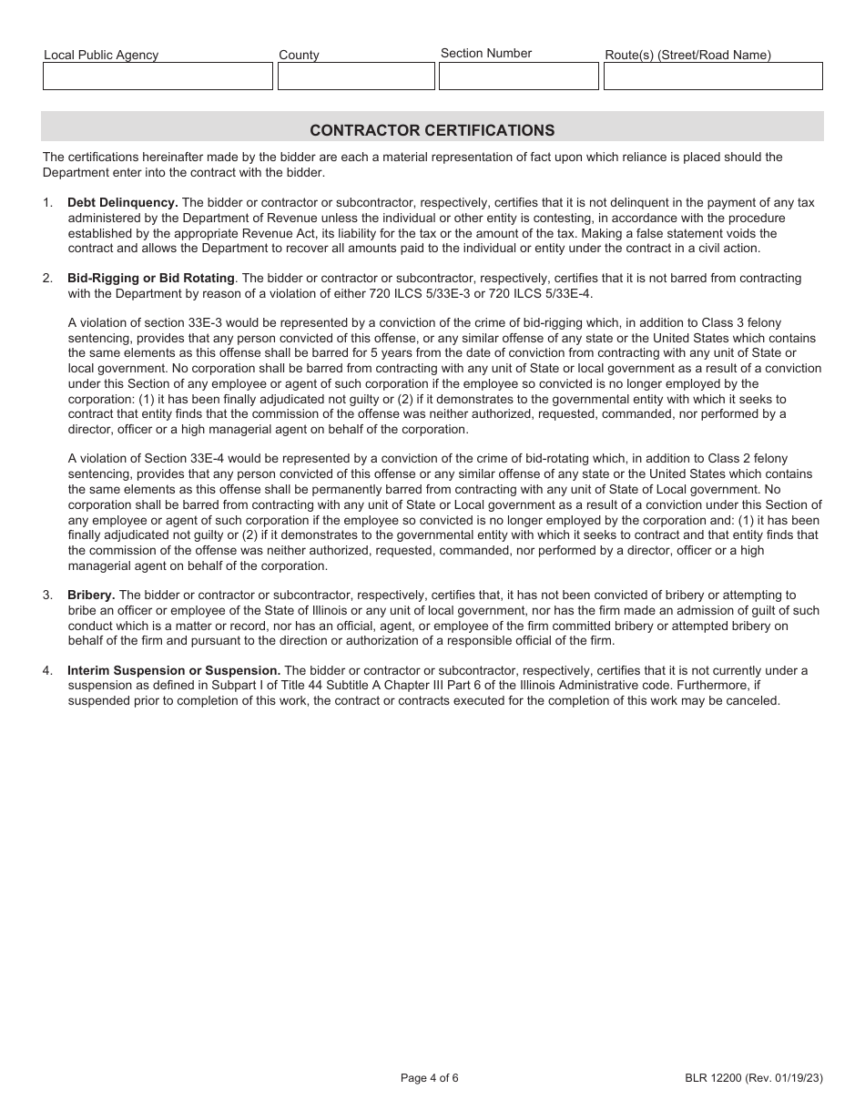Form BLR12200 Local Public Agency Formal Contract Proposal - Illinois, Page 4