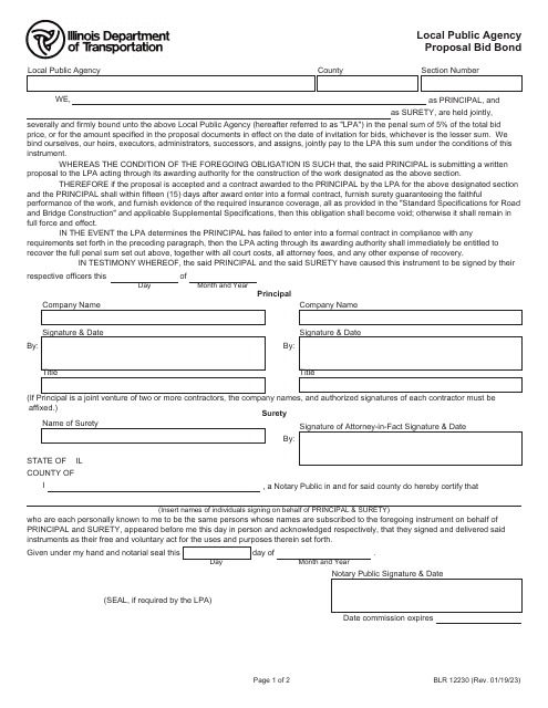 Form BLR12230 Local Public Agency Proposal Bid Bond - Illinois