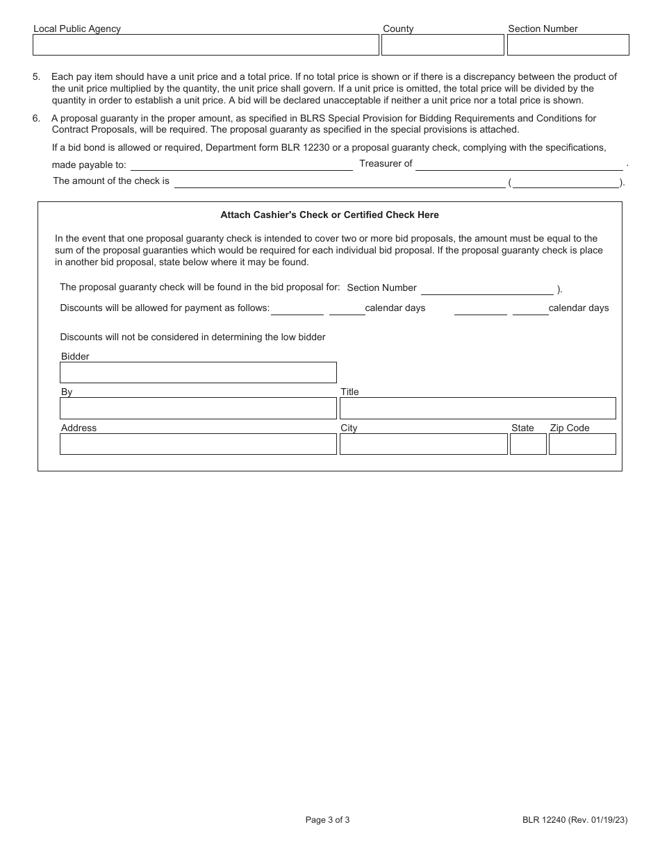 Form BLR12240 Local Public Agency Material Proposal or Deliver  Install Proposal - Illinois, Page 3