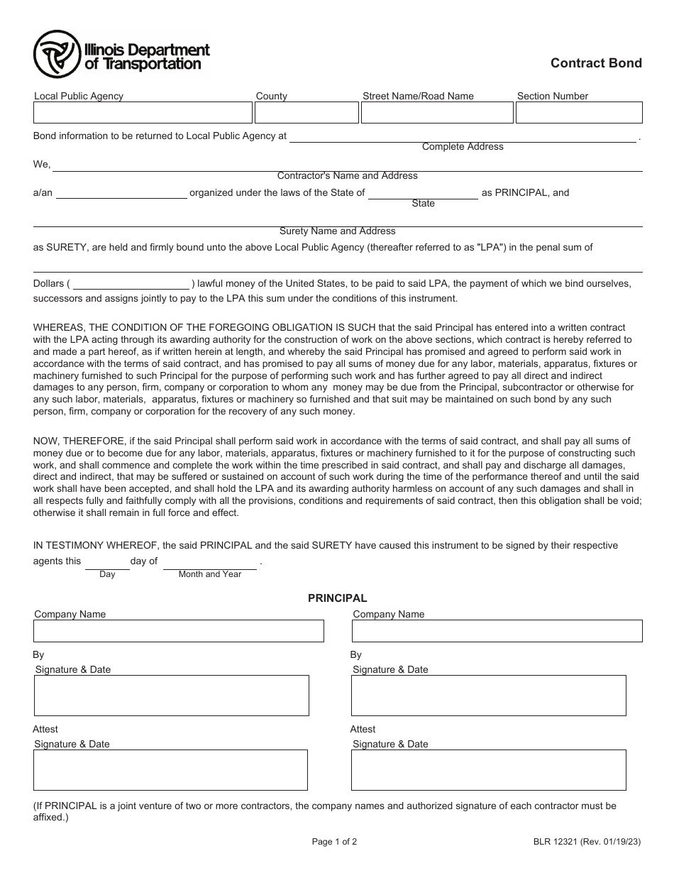 Form BLR12321 Contract Bond - Illinois, Page 1