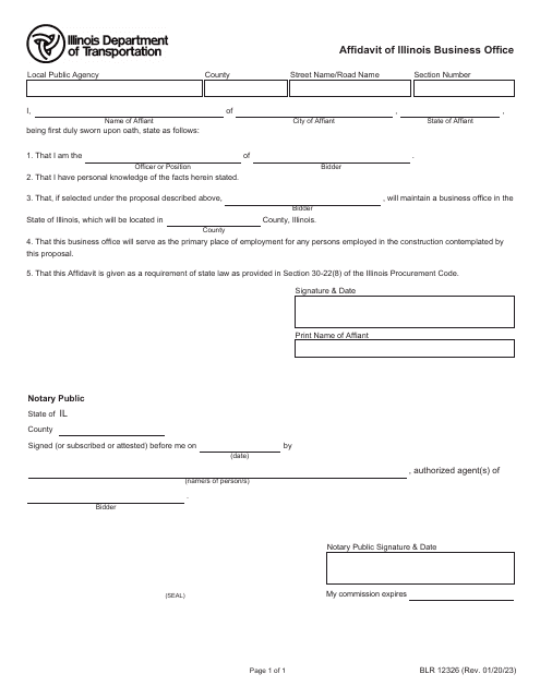 Form BLR12326 Affidavit of Illinois Business Office - Illinois