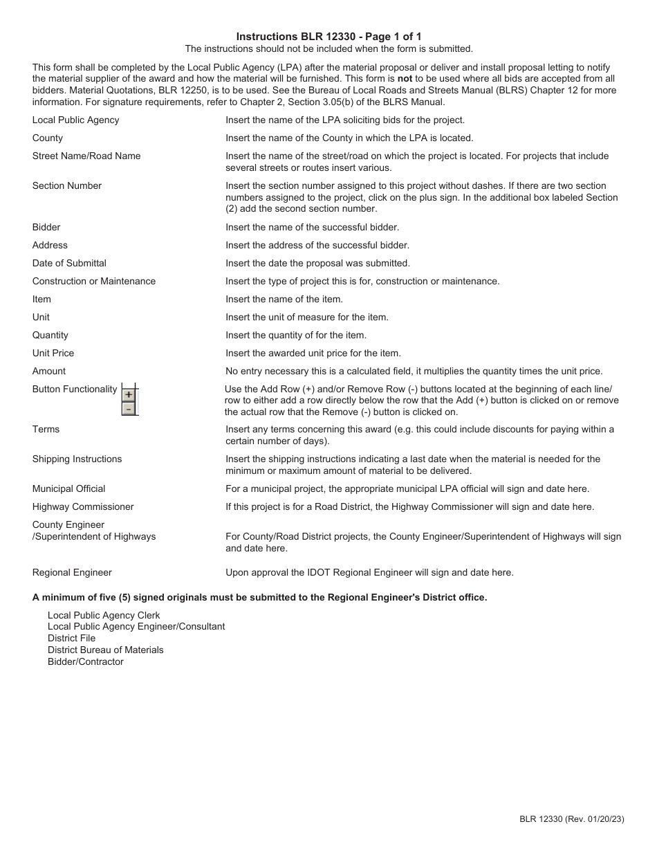 Form BLR12330 Acceptance of Proposal to Furnish Materials and Approval of Award - Illinois, Page 2