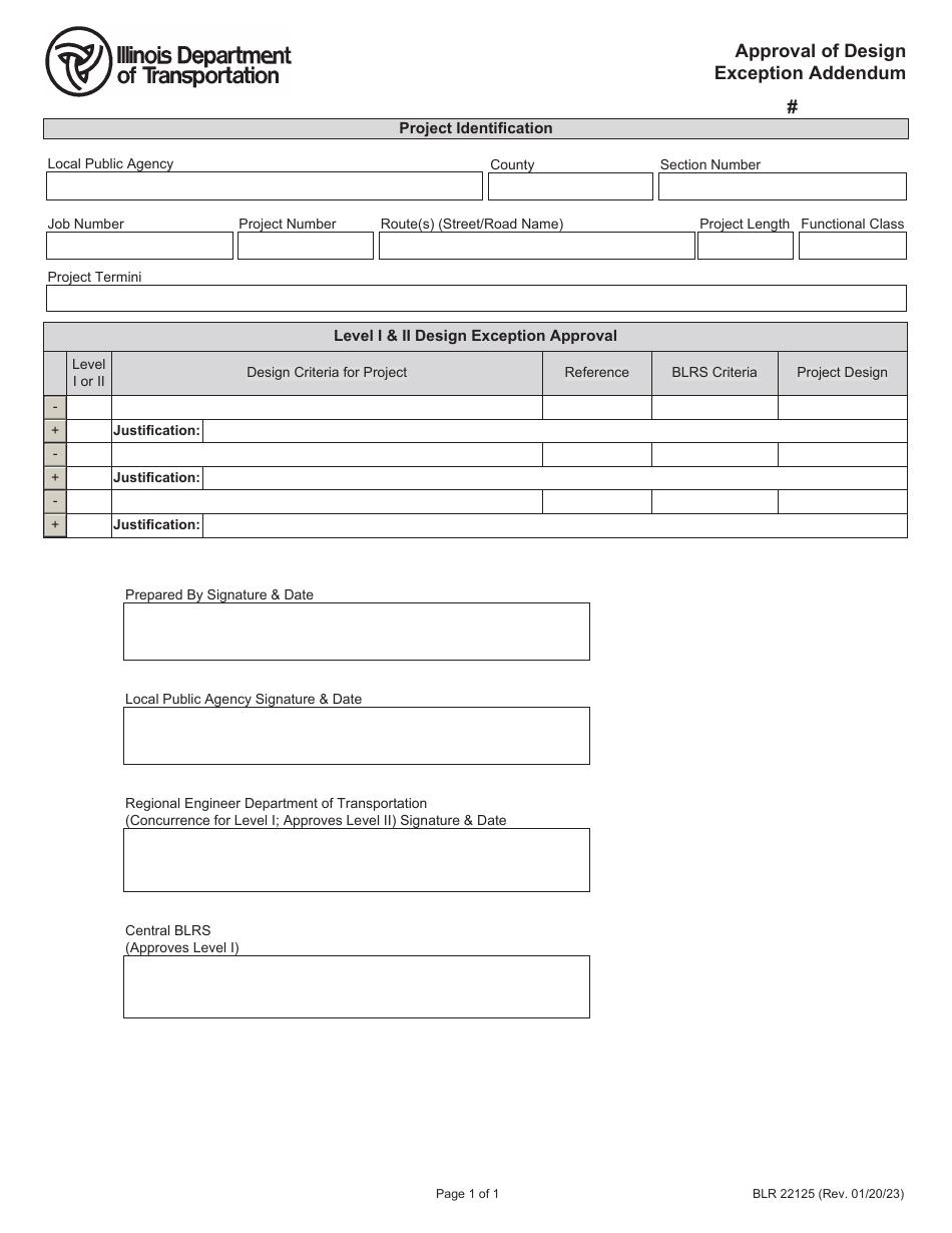 Form BLR22125 Approval of Design Exception Addendum - Illinois, Page 1