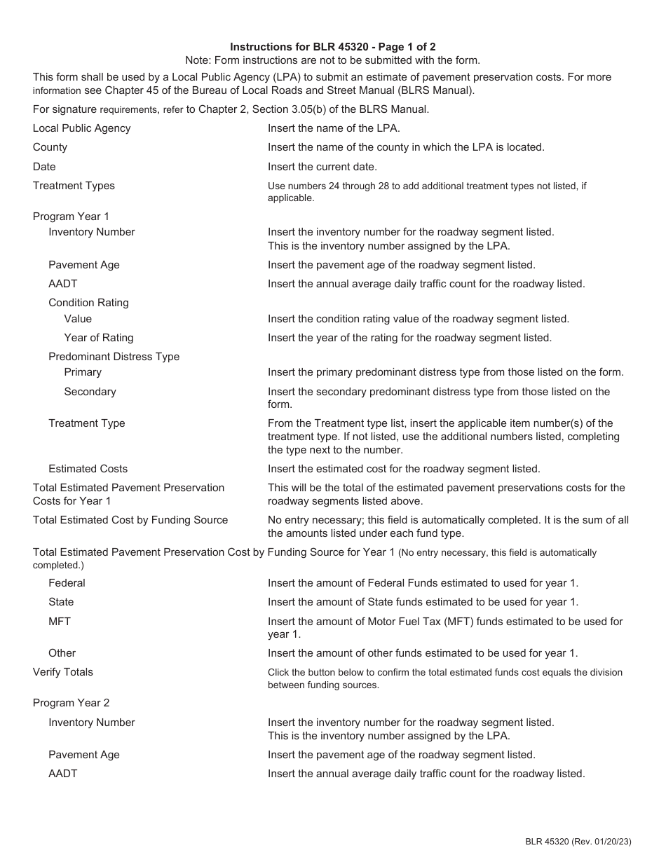 Form BLR45320 Estimate of Federal Pavement Preservation Program Costs - Illinois, Page 3