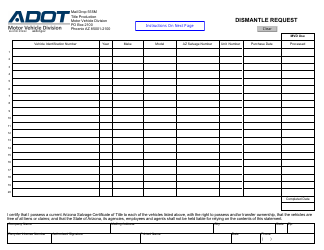 Form 46-5100 Dismantle Request - Arizona