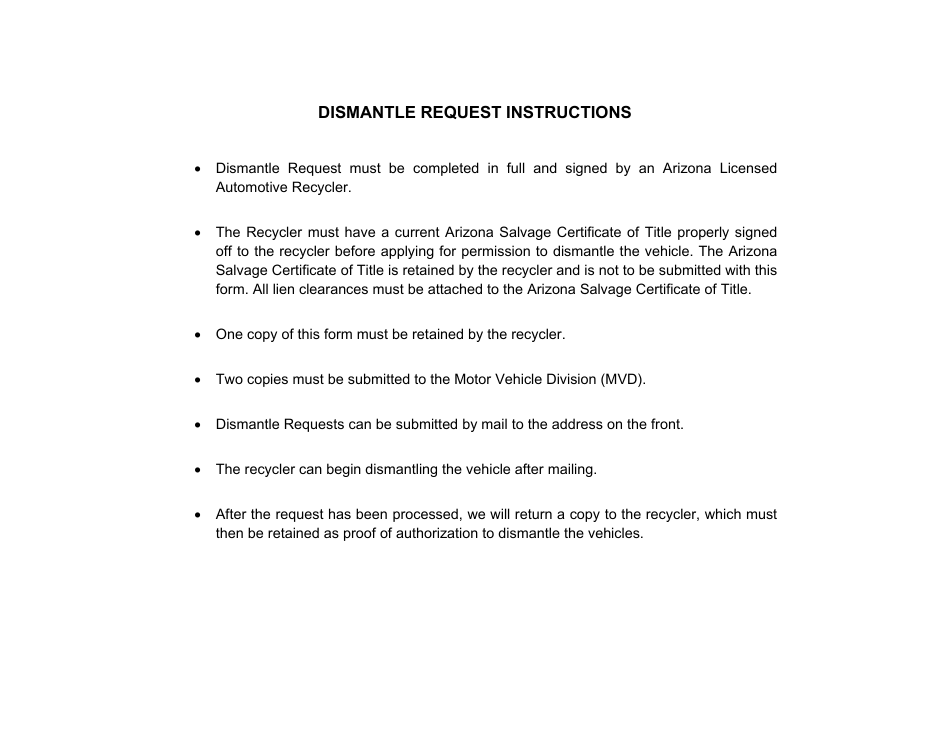 Form 46-5100 Dismantle Request - Arizona, Page 2