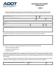 Document preview: Form 96-0567 Insurance Settlement Certificate - Arizona