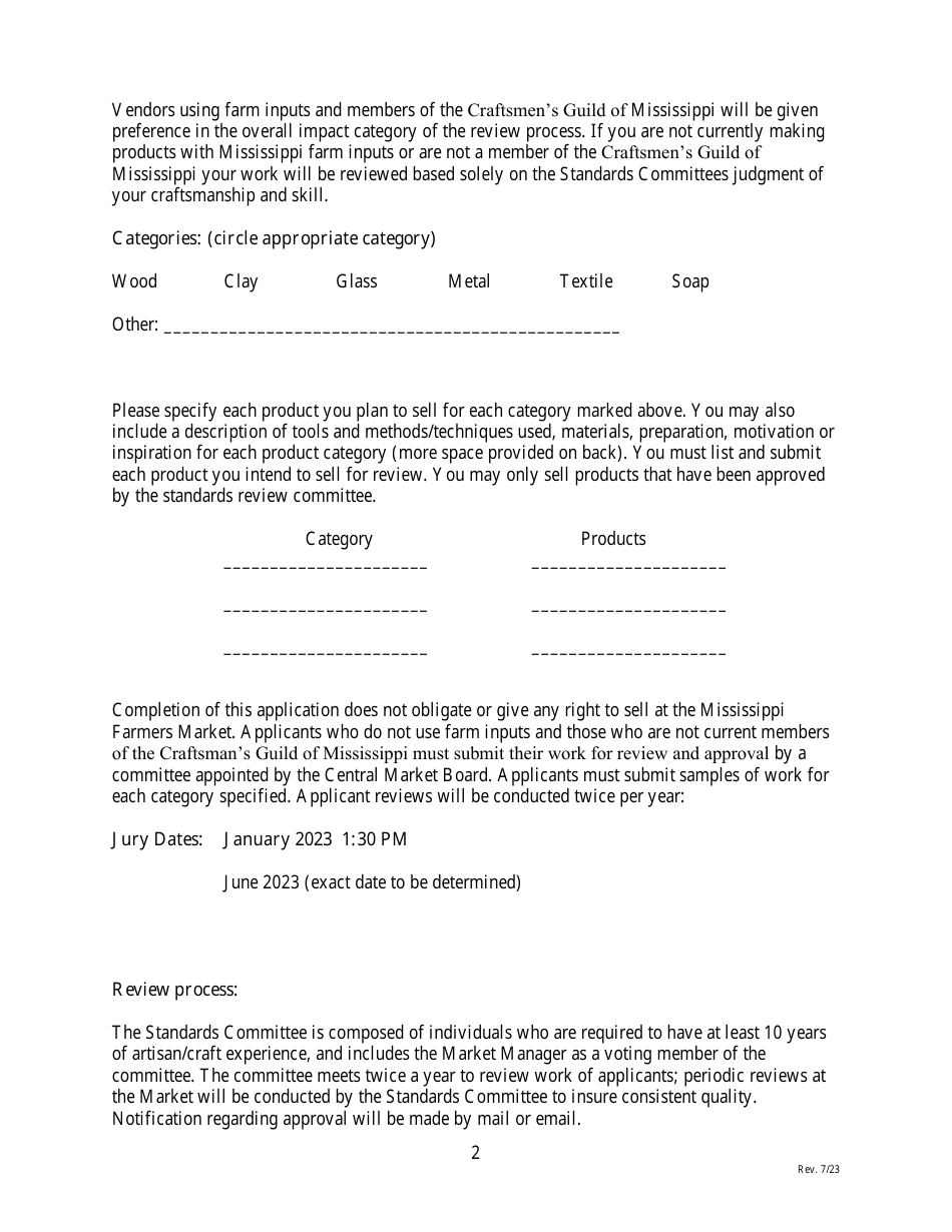 Vendor Application for Arts  Crafts - Mississippi, Page 2