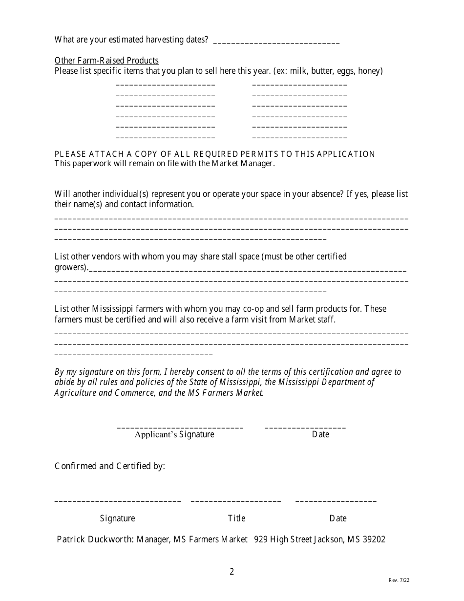 Vendor Application for Farmers - Mississippi, Page 2