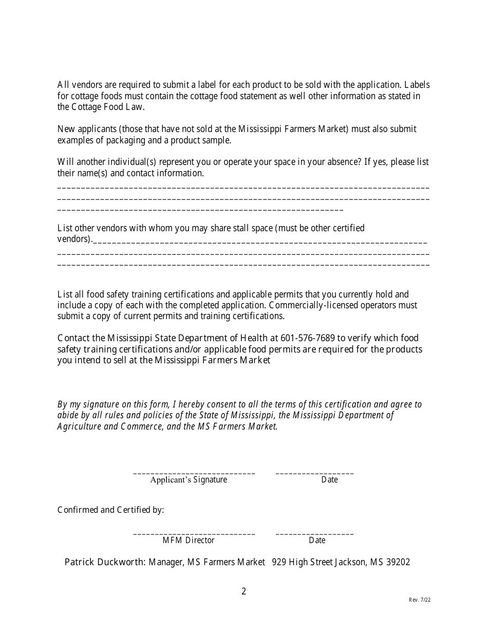 Ms Farmers Market Application - Processed Food Vendors - Mississippi, Page 2