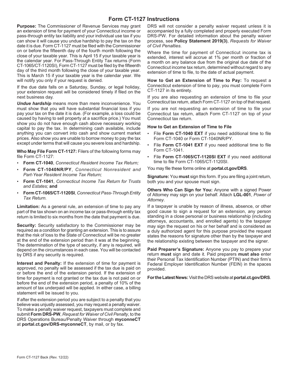 Form CT-1127 Application for Extension of Time for Payment of Income Tax - Connecticut, Page 2