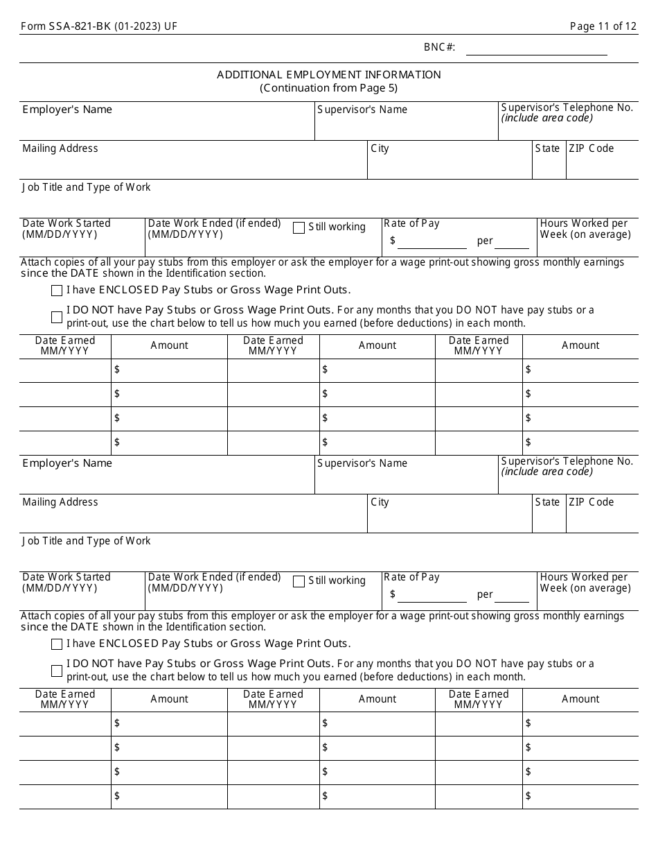 Form SSA-821-BK Download Fillable PDF or Fill Online Work Activity ...