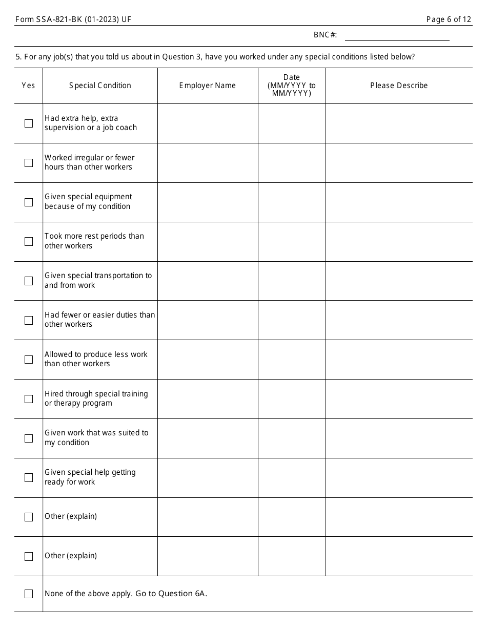 Form SSA-821-BK Download Fillable PDF or Fill Online Work Activity ...