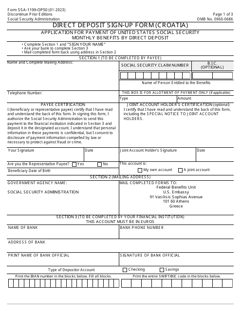 Form SSA-1199-OP50 Direct Deposit Sign-Up Form (Croatia)