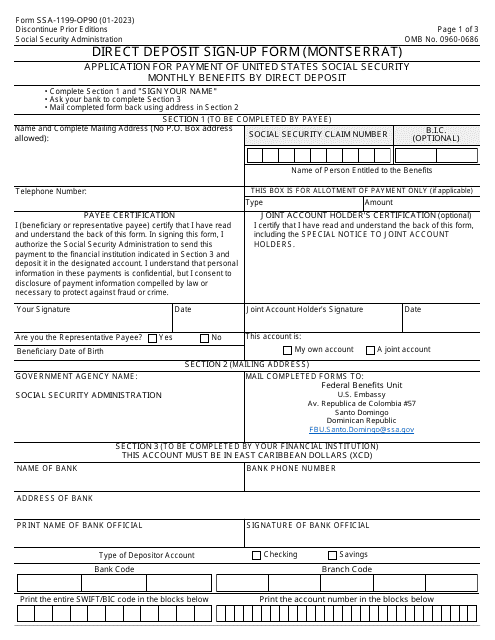 Form SSA-1199-OP90 Direct Deposit Sign-Up Form (Montserrat)