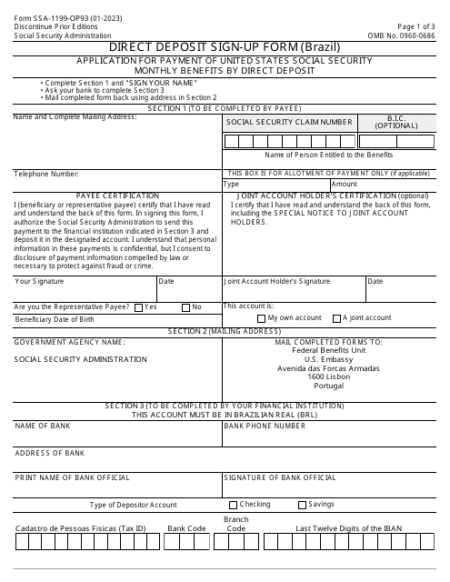 Form SSA-1199-OP93  Printable Pdf