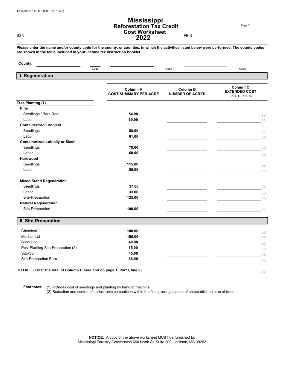 Form 80-315 Mississippi Reforestation Tax Credit - Mississippi, Page 2