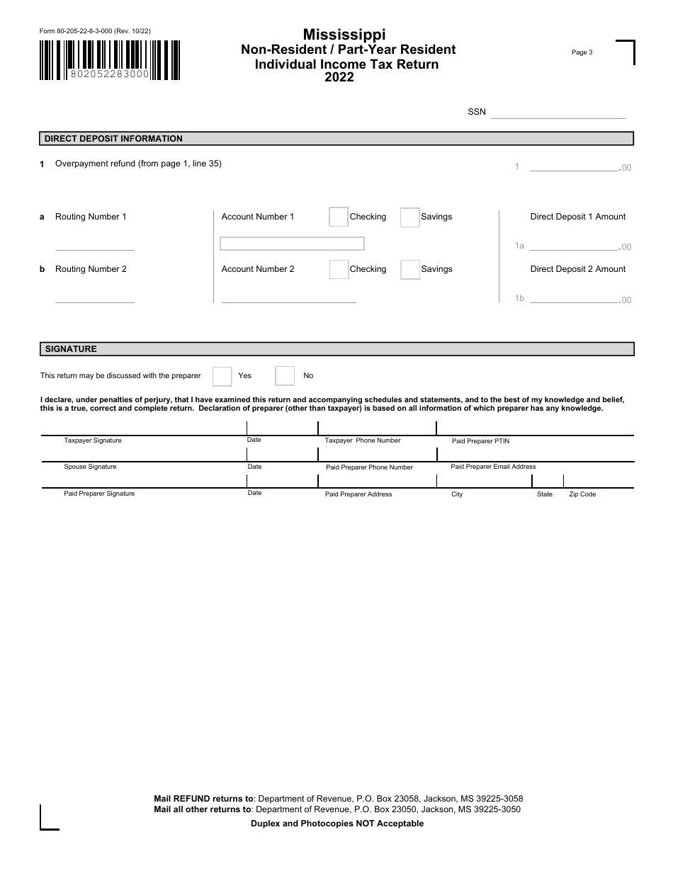 Form 80-205 Mississippi Non-resident / Part-Year Resident Individual Income Tax Return - Mississippi, Page 3