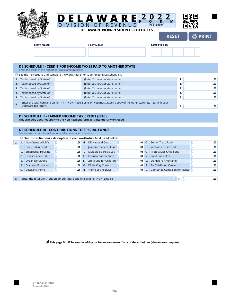 Form PIT NNS Download Fillable PDF Or Fill Online Delaware Individual   Form Pit Nns Delaware Individual Non Resident Income Tax Form Schedule Delaware Print Big 