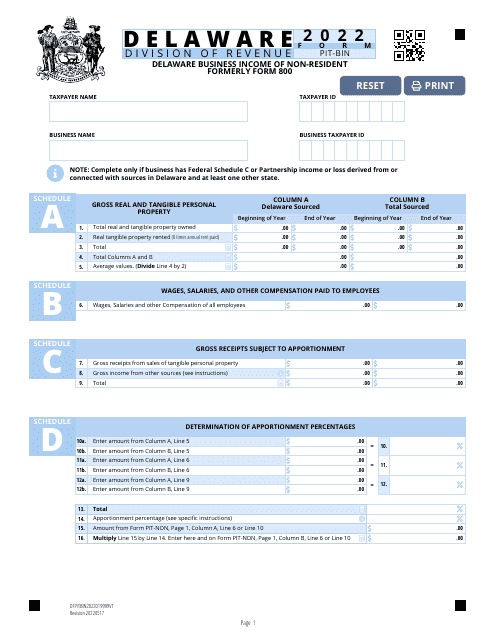 Form PIT-BIN 2022 Printable Pdf