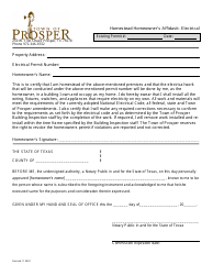 Document preview: Homestead Homeowner's Affidavit - Electrical - Town of Prosper, Texas