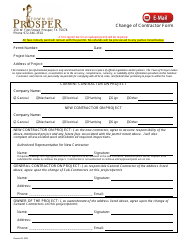 Document preview: Change of Contractor Form - Town of Prosper, Texas