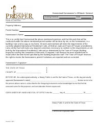 Document preview: Homestead Homeowner's Affidavit - General - Town of Prosper, Texas