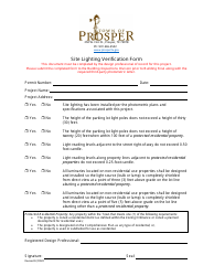 Document preview: Site Lighting Verification Form - Town of Prosper, Texas