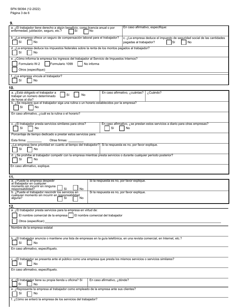 Formulario SFN58394 Solicitud De Verificacion De Contratista Independiente - North Dakota (Spanish), Page 3