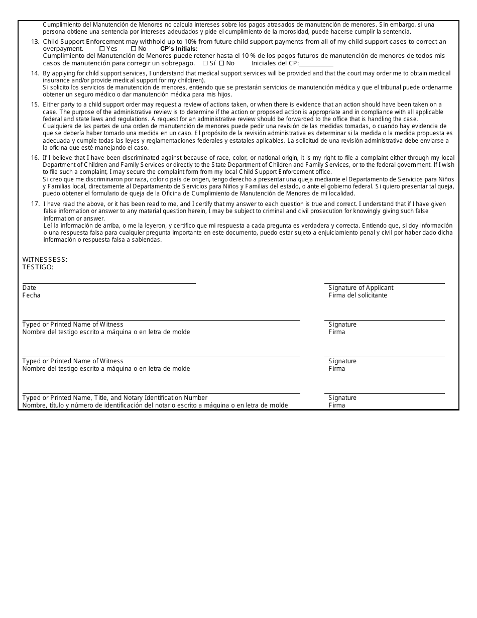 Form CSE101SP Application or Documentation for Child Support Services - Louisiana (English / Spanish), Page 10