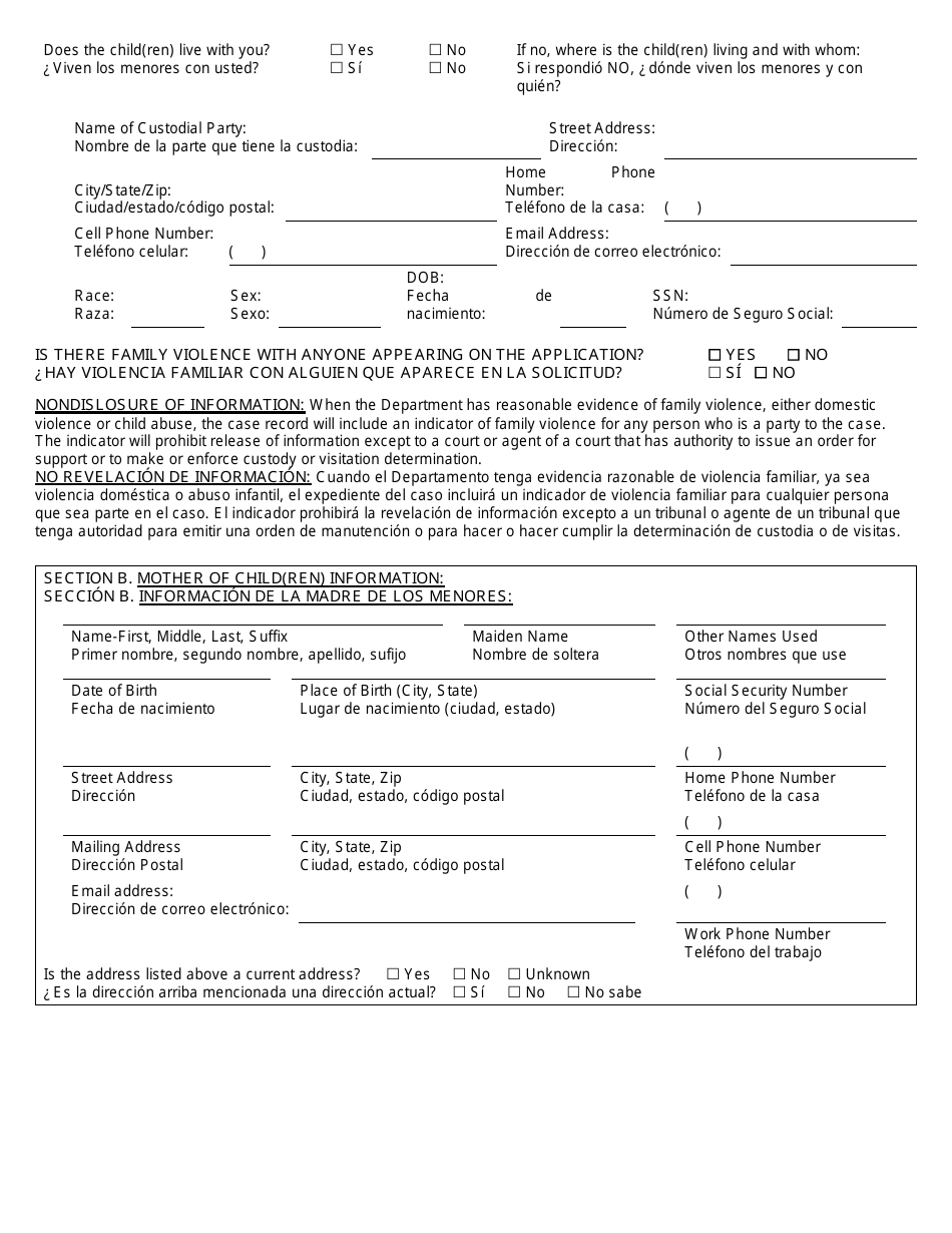 Form CSE101SP Application or Documentation for Child Support Services - Louisiana (English / Spanish), Page 4