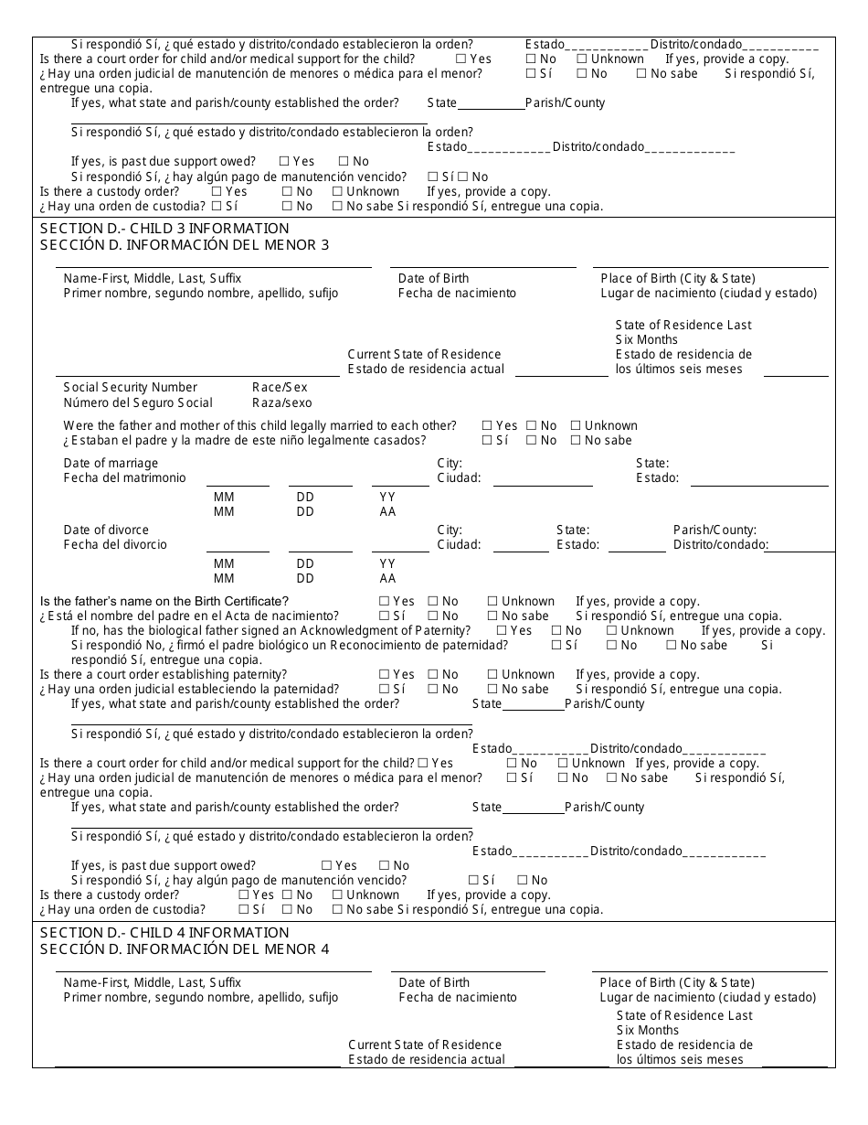 Form CSE101SP Application or Documentation for Child Support Services - Louisiana (English / Spanish), Page 7