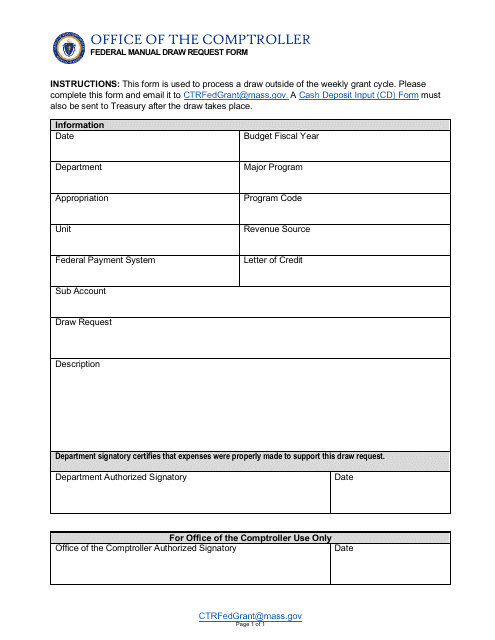 Federal Manual Draw Request Form - Massachusetts Download Pdf