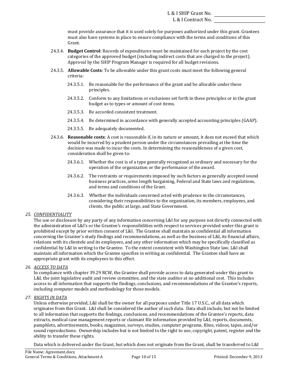 Li Ship Grant Award Agreement Form - Washington, Page 10