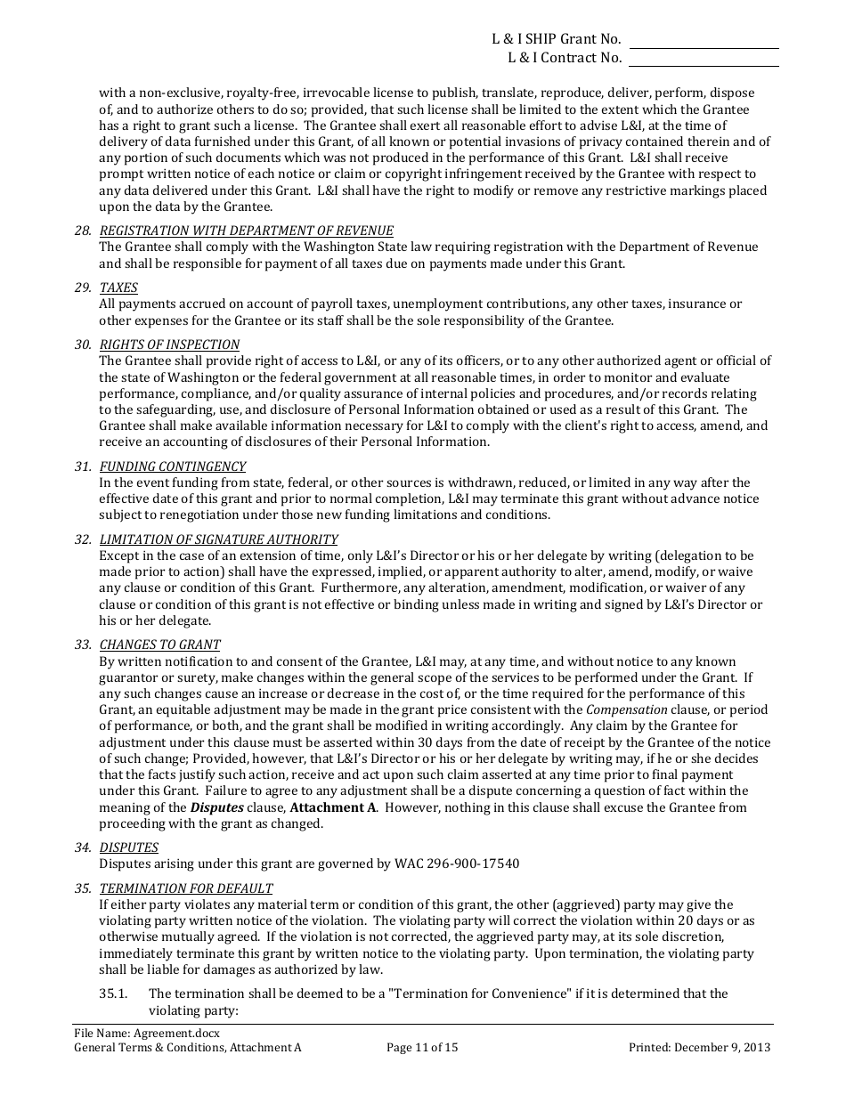 Washington L&i Ship Grant Award Agreement Form - Fill Out, Sign Online ...