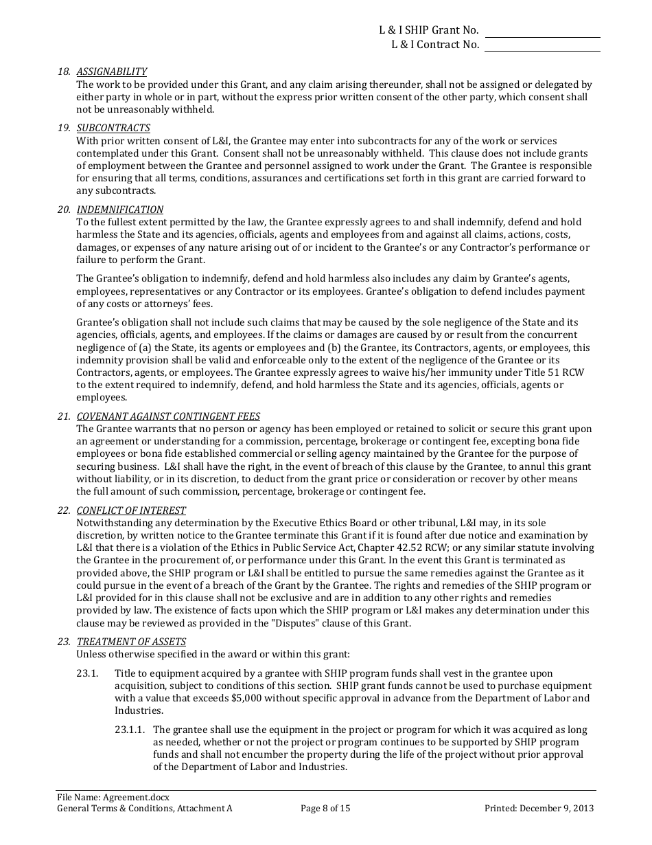 Washington L&i Ship Grant Award Agreement Form - Fill Out, Sign Online ...