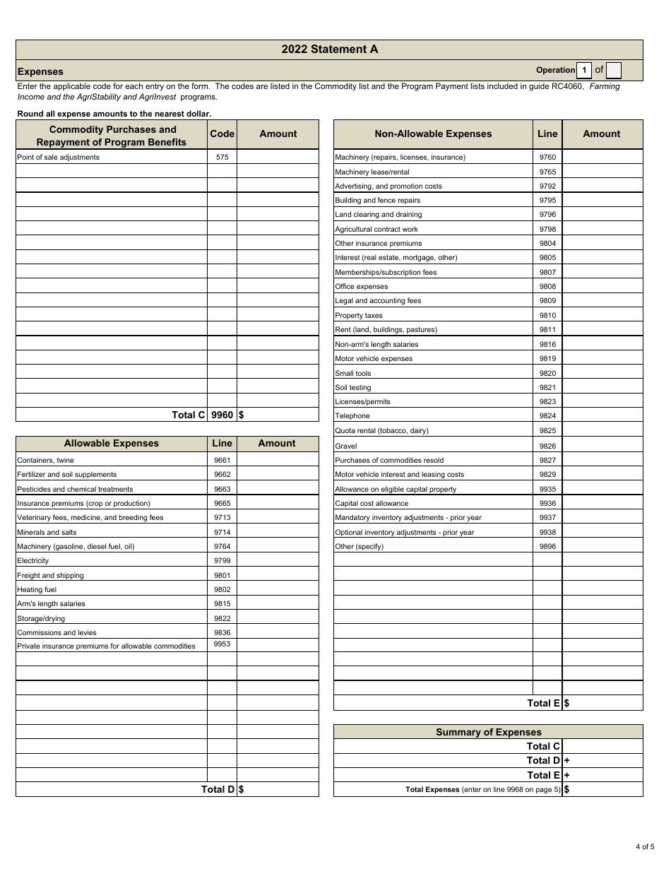 Statement a - Statement of Farming Activities for Corporations - Agristability and Agriinvest Programs - Prince Edward Island, Canada, Page 4