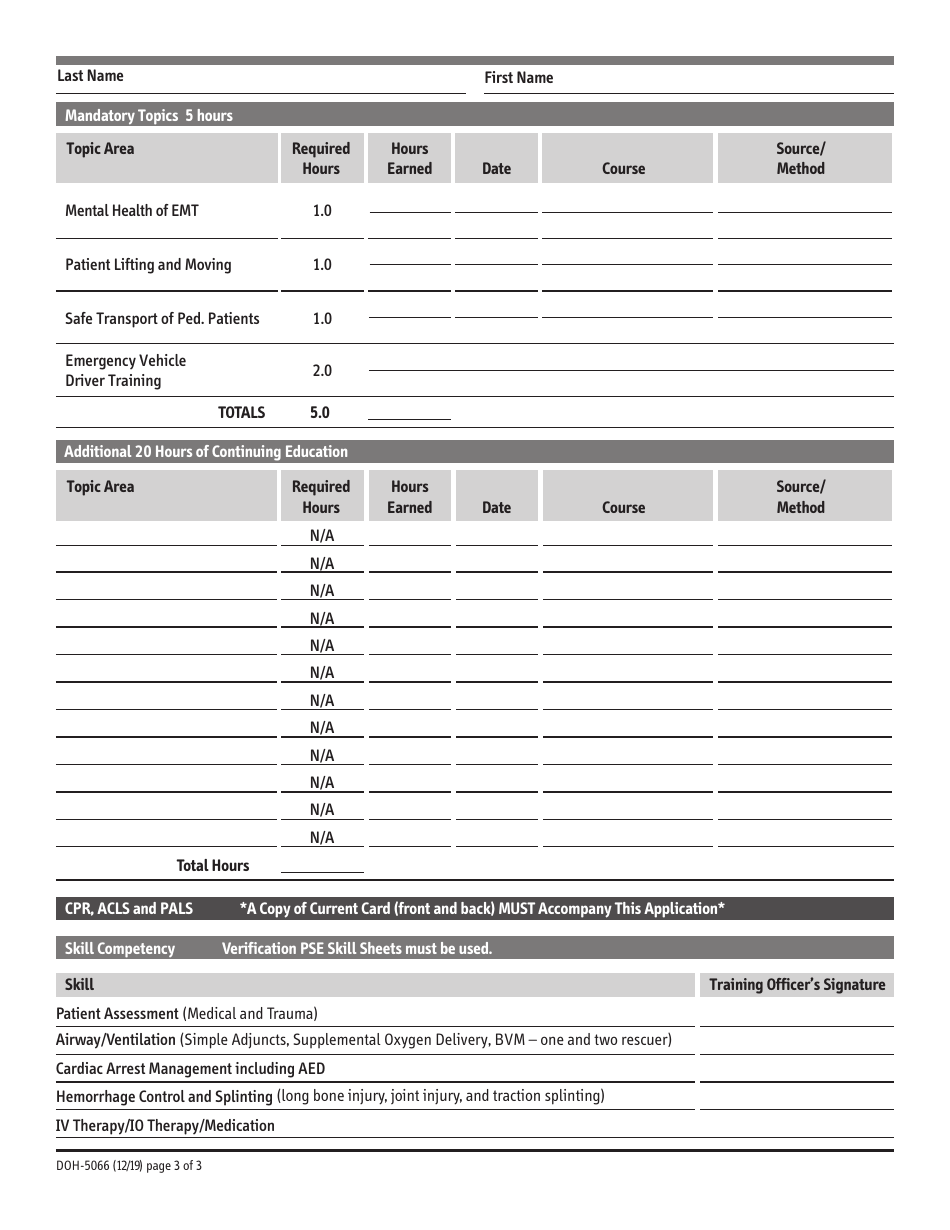 Form DOH-5066 Emt-Critical Care Recertification - New York, Page 3