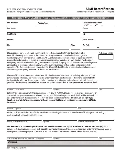 Form DOH-5067 Aemt Recertification - New York