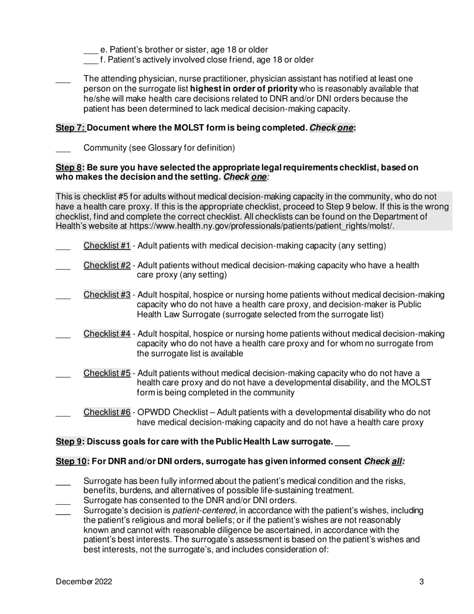 New York Checklist #5: Adult Patients Without Medical Decision-making 