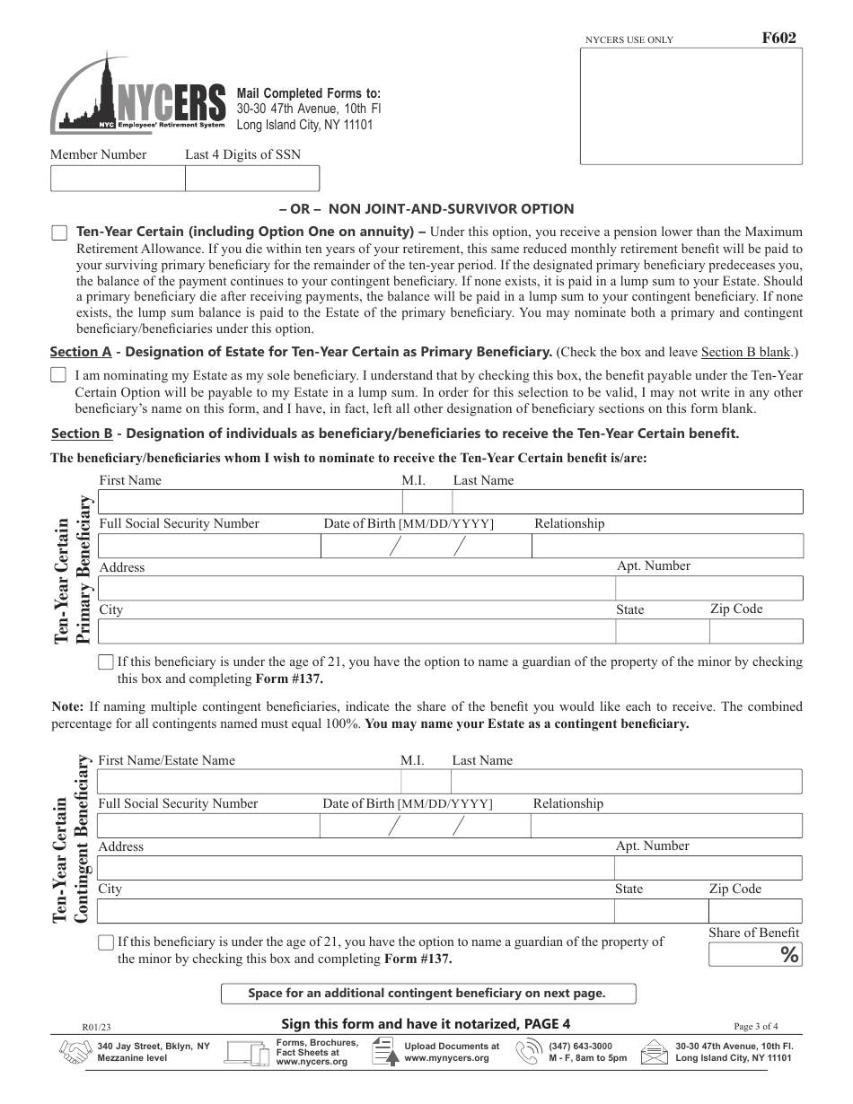 Form F602 Application for Disability Retirement Tier 2 Members - New York City, Page 3