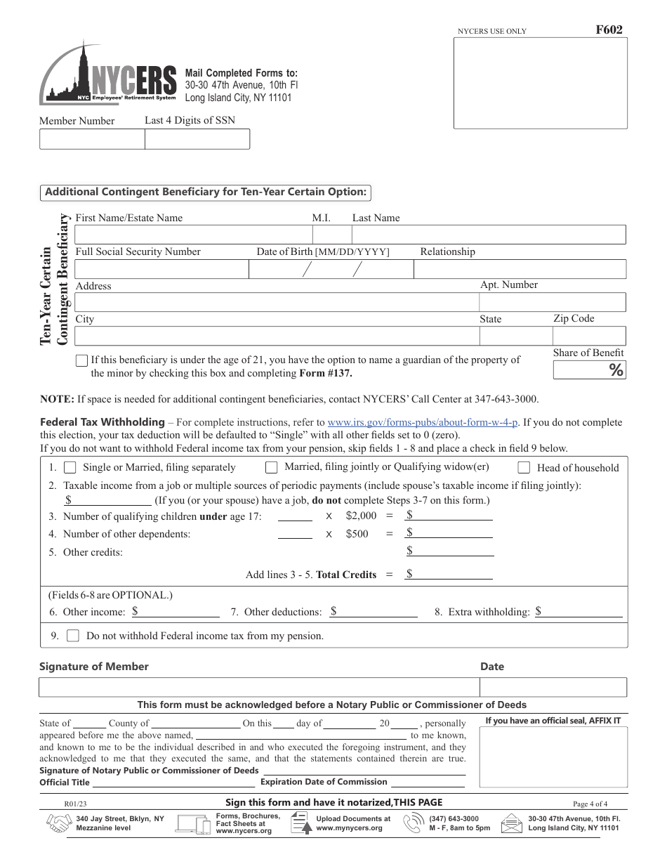 Form F602 Application for Disability Retirement Tier 2 Members - New York City, Page 4
