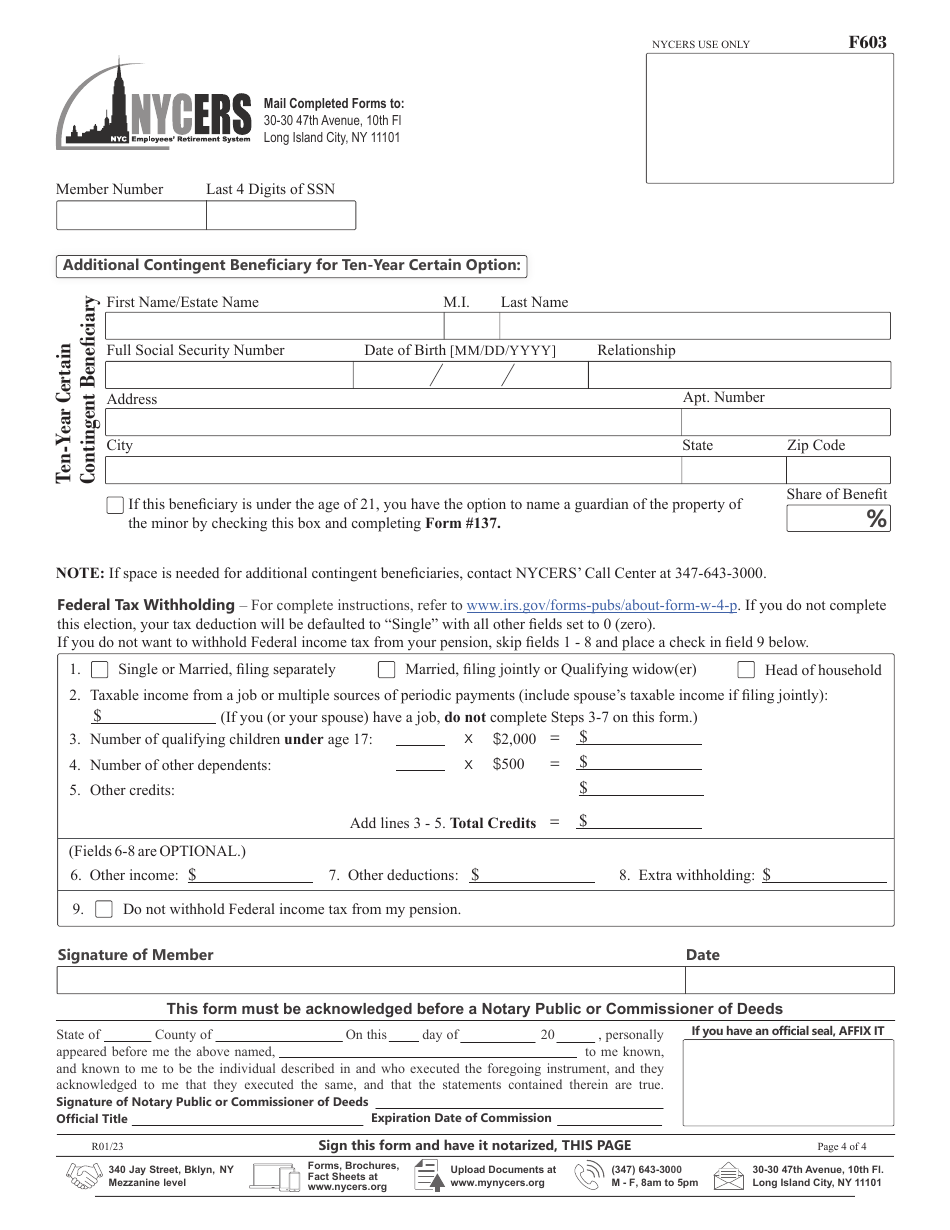 Form F603 Application for Disability Retirement Tier 3 Uniformed Correction Force Only - New York City, Page 4