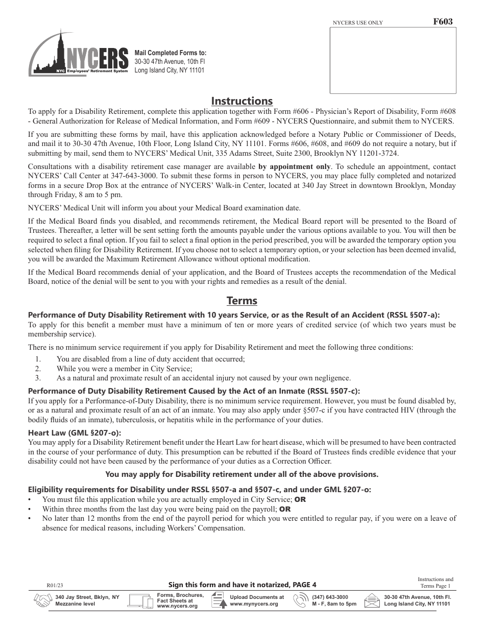 Form F603 Application for Disability Retirement Tier 3 Uniformed Correction Force Only - New York City, Page 5