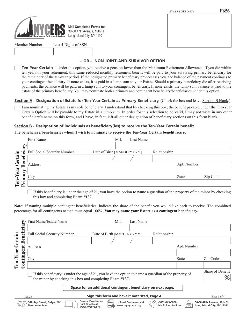 Form F626 Application for Disability Retirement 22-year Plan Members Enhanced Disability Benefit Participants Only - New York City, Page 3
