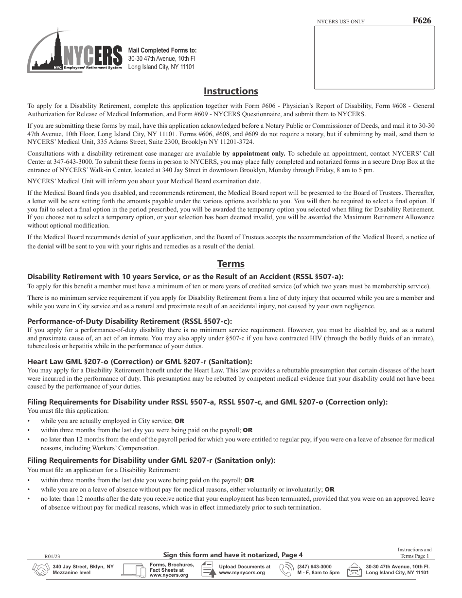 Form F626 Application for Disability Retirement 22-year Plan Members Enhanced Disability Benefit Participants Only - New York City, Page 5