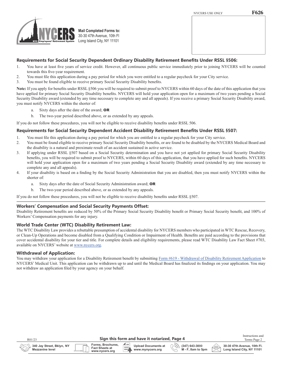 Form F626 Application for Disability Retirement 22-year Plan Members Enhanced Disability Benefit Participants Only - New York City, Page 6